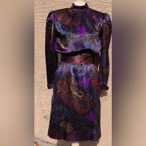 DON Wolf Neinam Marcus jewel tones, paisley, satin, vintage dress, size 12